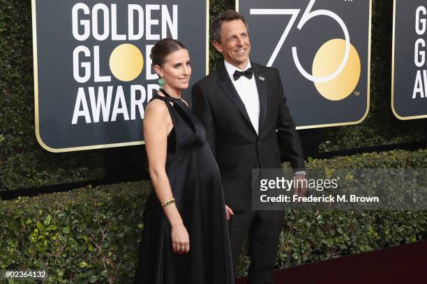 Seth Meyers and Alexi Ashe attend The 75th Annual Golden Globe Awards at The Beverly Hilton Hotel on January 7, 2018 in Beverly Hills, California.