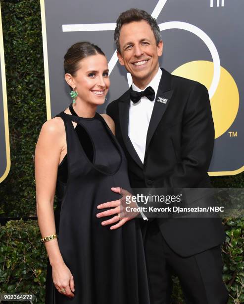 75th ANNUAL GOLDEN GLOBE AWARDS -- Pictured: Alexi Ashe and comedian Seth Meyers arrive to the 75th Annual Golden Globe Awards held at the Beverly...