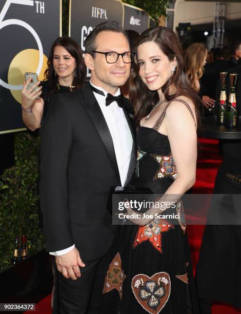 Actor Christian Slater and Brittany Lopez celebrate The 75th Annual Golden Globe Awards with Moet & Chandon at The Beverly Hilton Hotel on January 7,...