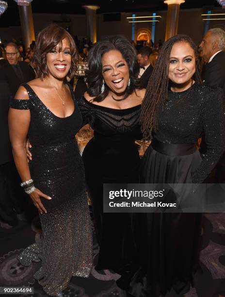 Personality Gayle King, Oprah Winfrey and director Ava DuVernay celebrate The 75th Annual Golden Globe Awards with Moet & Chandon at The Beverly...