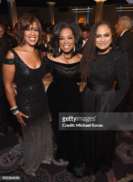 Personality Gayle King, Oprah Winfrey and director Ava DuVernay celebrate The 75th Annual Golden Globe Awards with Moet & Chandon at The Beverly...