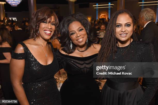 Personality Gayle King, Oprah Winfrey and director Ava DuVernay celebrate The 75th Annual Golden Globe Awards with Moet & Chandon at The Beverly...