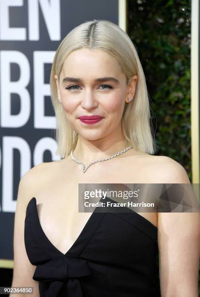 Actor Emilia Clarke attends The 75th Annual Golden Globe Awards at The Beverly Hilton Hotel on January 7, 2018 in Beverly Hills, California.