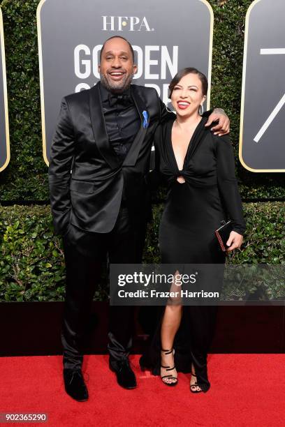 Writer Kenya Barris and Dr. Rainbow Edwards-Barris attend The 75th Annual Golden Globe Awards at The Beverly Hilton Hotel on January 7, 2018 in...