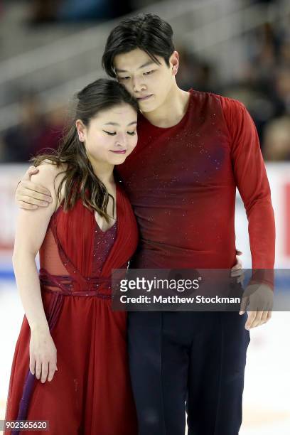 Maia Shibutani and Alex Shibutani leave the ice after competing in the Free Dance during the 2018 Prudential U.S. Figure Skating Championships at the...