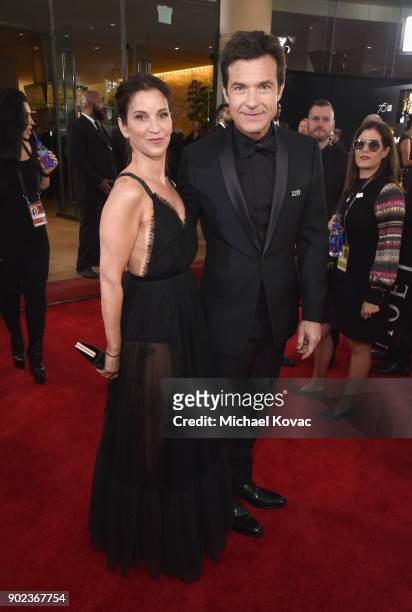 Amanda Anka and actor Jason Bateman celebrate The 75th Annual Golden Globe Awards with Moet & Chandon at The Beverly Hilton Hotel on January 7, 2018...