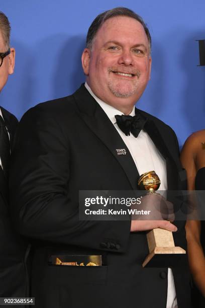 Producer Bruce Miller of 'The Handmaid's Tale' poses with the award for Best Television Series Drama in the press room during The 75th Annual Golden...