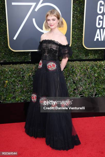 Actor/singer Alison Sudol attends The 75th Annual Golden Globe Awards at The Beverly Hilton Hotel on January 7, 2018 in Beverly Hills, California.