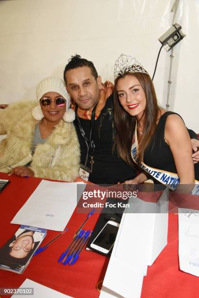 Singer Laam, CiteStars president David Donadei and Miss Beaute Nationale 2018 Axelle Pierre attend the CiteStars Children Care Association19th...