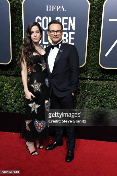 Actor Christian Slater and Brittany Lopez attends The 75th Annual Golden Globe Awards at The Beverly Hilton Hotel on January 7, 2018 in Beverly...
