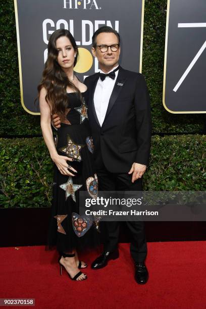 Brittany Lopez and Christian Slater attend The 75th Annual Golden Globe Awards at The Beverly Hilton Hotel on January 7, 2018 in Beverly Hills,...