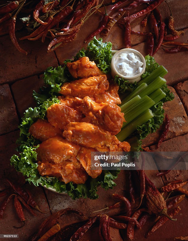 Buffalo wings with celery