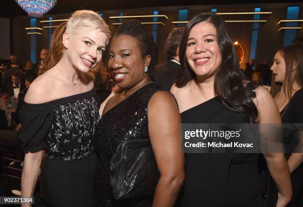 Actor Michelle Williams, activist Tarana Burke and activist Monica Ramirez celebrate The 75th Annual Golden Globe Awards with Moet & Chandon at The...