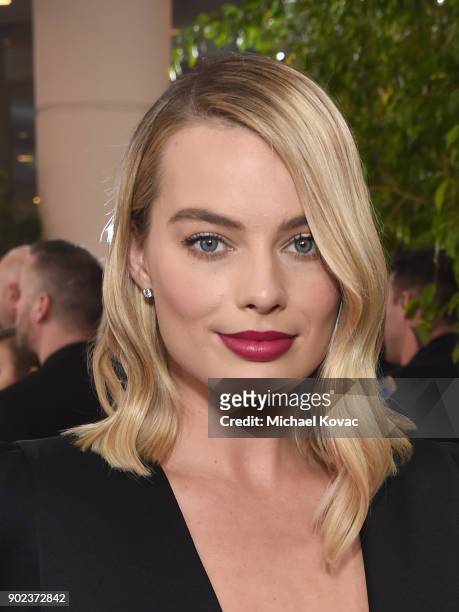Actor Margot Robbie celebrates The 75th Annual Golden Globe Awards with Moet & Chandon at The Beverly Hilton Hotel on January 7, 2018 in Beverly...