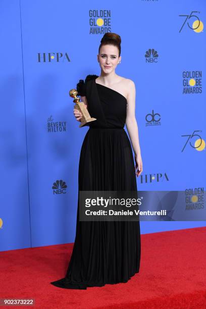 Actress Rachel Brosnahan poses with the Best Performance by an Actress in a Television Series - Musical or Comedy award for 'The Marvelous Mrs....