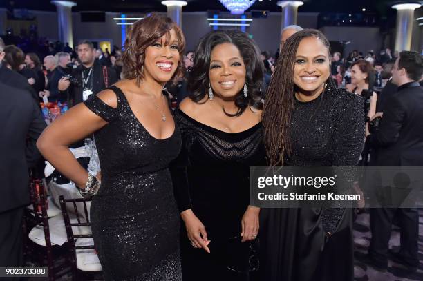 Personalities Gayle King, Oprah Winfrey, and director Ava DuVernay attends The 75th Annual Golden Globe Awards at The Beverly Hilton Hotel on January...