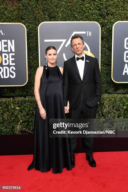 75th ANNUAL GOLDEN GLOBE AWARDS -- Pictured: Alexi Ashe and comedian Seth Meyers arrive to the 75th Annual Golden Globe Awards held at the Beverly...