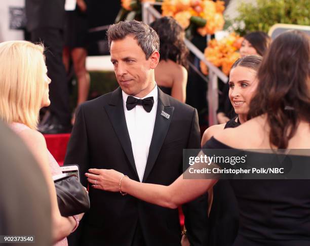 75th ANNUAL GOLDEN GLOBE AWARDS -- Pictured: Host Seth Meyers and Alexi Ashe arrive to the 75th Annual Golden Globe Awards held at the Beverly Hilton...