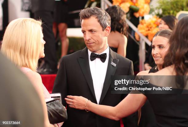 75th ANNUAL GOLDEN GLOBE AWARDS -- Pictured: Host Seth Meyers and Alexi Ashe arrive to the 75th Annual Golden Globe Awards held at the Beverly Hilton...