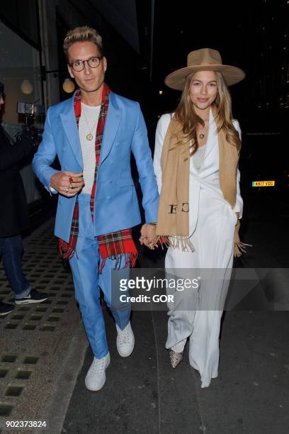 Oliver Proudlock and Emma Louise Connolly attend the TopMan party at Mortimer House during London Fashion Week Men's January 2018 on January 7, 2018...