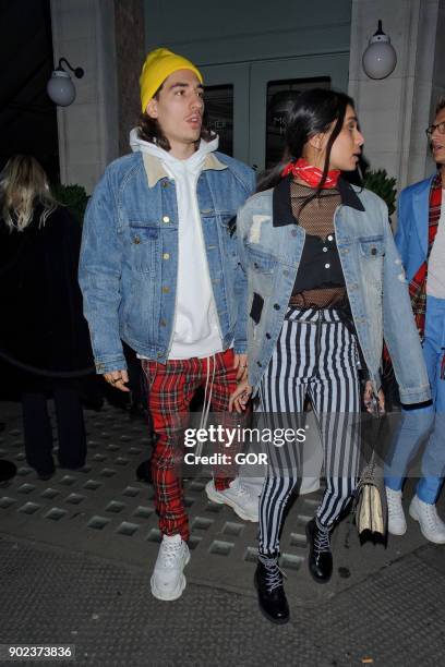 Hector Bellerin and Shree Patel attend the TopMan party at Mortimer House during London Fashion Week Men's January 2018 on January 7, 2018 in London,...