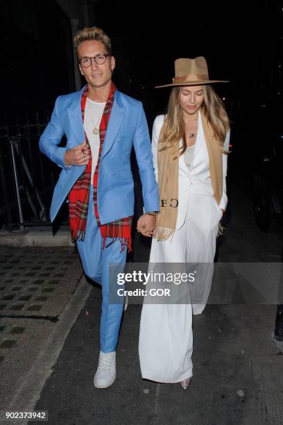 Oliver Proudlock and Emma Louise Connolly attend the TopMan party at Mortimer House during London Fashion Week Men's January 2018 on January 7, 2018...