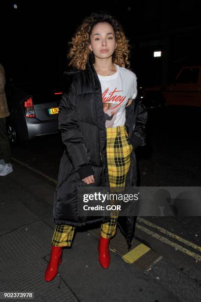 Ella Eyre attends the TopMan party at Mortimer House during London Fashion Week Men's January 2018 on January 7, 2018 in London, England.