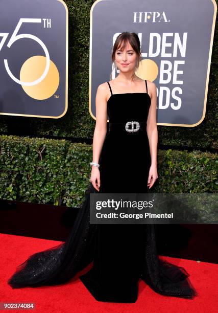 Actor Dakota Johnson attends The 75th Annual Golden Globe Awards at The Beverly Hilton Hotel on January 7, 2018 in Beverly Hills, California.