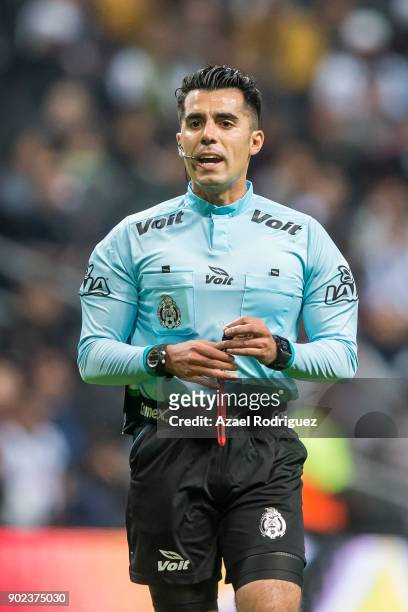 Referee Adonai Escobedo in action during the first round match between Monterrey and Morelia as part of the Torneo Clausura 2018 Liga MX at BBVA...