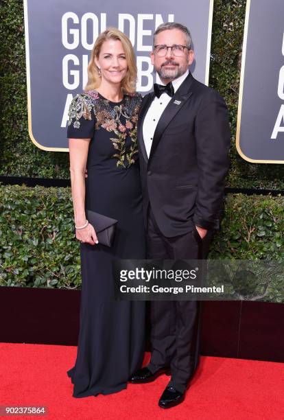 Actors Nancy Carell and Steve Carell attend The 75th Annual Golden Globe Awards at The Beverly Hilton Hotel on January 7, 2018 in Beverly Hills,...