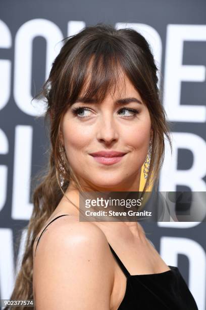 Actress Dakota Johnson attends The 75th Annual Golden Globe Awards at The Beverly Hilton Hotel on January 7, 2018 in Beverly Hills, California.