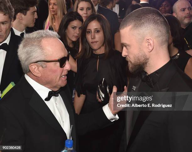 Lorne Michaels and Justin Timberlake at The 75th Annual Golden Globe Awards at The Beverly Hilton Hotel on January 7, 2018 in Beverly Hills,...