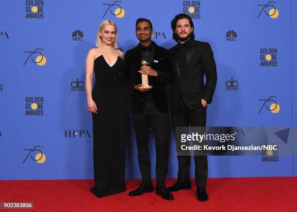 75th ANNUAL GOLDEN GLOBE AWARDS -- Pictured: Actor Aziz Ansari poses with Best Performance by an Actor in a Television Series - Musical or Comedy...