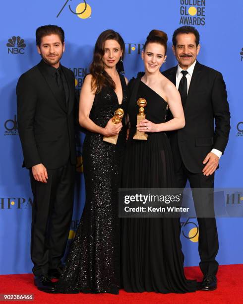 Michael Zegen, Marin Hinkle, Rachel Brosnahan and Tony Shalhoub pose with the award for Best Television Series Musical or Comedy for 'The Marvelous...