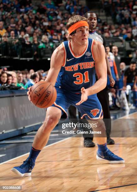 Ron Baker of the New York Knicks looks to shoot the ball during the game against the Dallas Mavericks on January 7, 2018 at the American Airlines...