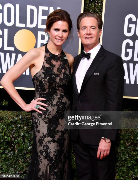 Desiree Gruber and Kyle McLachlan attend The 75th Annual Golden Globe Awards at The Beverly Hilton Hotel on January 7, 2018 in Beverly Hills,...