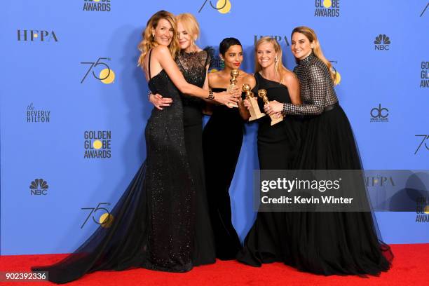 Actors Laura Dern, Nicole Kidman, Zoe Kravitz, Reese Witherspoon and Shailene Woodley pose with the Best Television Limited Series or Motion Picture...