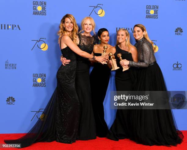 Actors Laura Dern, Nicole Kidman, Zoe Kravitz, Reese Witherspoon and Shailene Woodley pose with the Best Television Limited Series or Motion Picture...