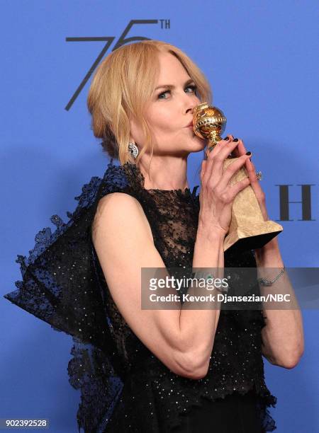 75th ANNUAL GOLDEN GLOBE AWARDS -- Pictured: Actor Nicole Kidman poses with the Best Performance by an Actress in a Limited Series or a Motion...