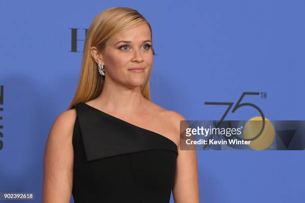 Actor Reese Witherspoon arrives after receiving the Best Television Limited Series or Motion Picture Made for Television award for 'Big Little Lies'...