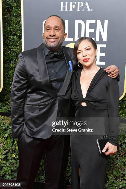 Producer Kenya Barris and Dr. Rainbow Edwards-Barris attend The 75th Annual Golden Globe Awards at The Beverly Hilton Hotel on January 7, 2018 in...