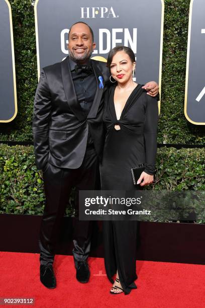 Producer Kenya Barris and Dr. Rainbow Edwards-Barris attend The 75th Annual Golden Globe Awards at The Beverly Hilton Hotel on January 7, 2018 in...