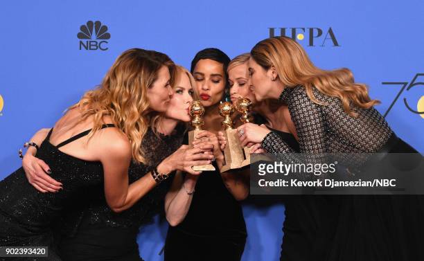 75th ANNUAL GOLDEN GLOBE AWARDS -- Pictured: Actors Laura Dern, Nicole Kidman, Zoë Kravitz, Reese Witherspoon and Shailene Woodley pose with the Best...