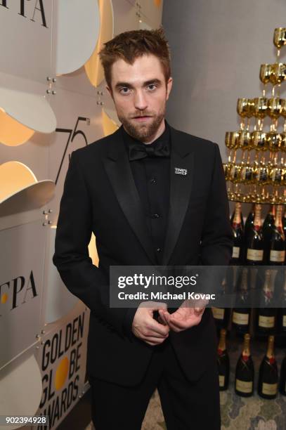 Actor Robert Pattinson celebrates The 75th Annual Golden Globe Awards with Moet & Chandon at The Beverly Hilton Hotel on January 7, 2018 in Beverly...