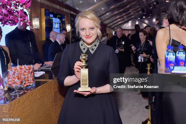 Actor Elisabeth Moss attends FIJI Water at HFPAs Official Viewing and After-Party at the Wilshire Garden inside The Beverly Hilton on January 7,...