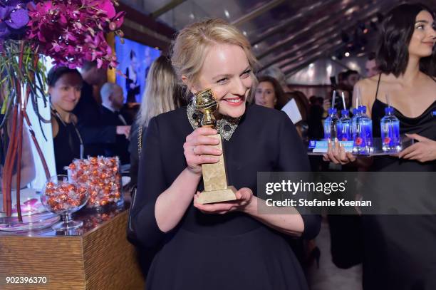 Actor Elisabeth Moss attends FIJI Water at HFPAs Official Viewing and After-Party at the Wilshire Garden inside The Beverly Hilton on January 7,...
