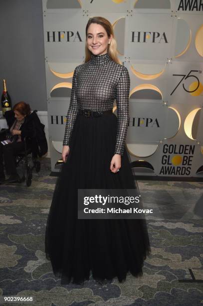 Actor Shailene Woodley celebrates The 75th Annual Golden Globe Awards with Moet & Chandon at The Beverly Hilton Hotel on January 7, 2018 in Beverly...