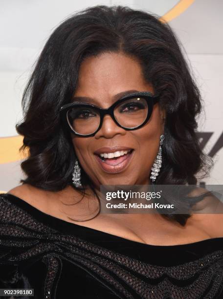 Oprah celebrates The 75th Annual Golden Globe Awards with Moet & Chandon at The Beverly Hilton Hotel on January 7, 2018 in Beverly Hills, California.