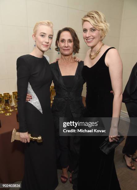 Actors Saoirse Ronan, Laurie Metcalf and director/actor Greta Gerwig celebrate The 75th Annual Golden Globe Awards with Moet & Chandon at The Beverly...