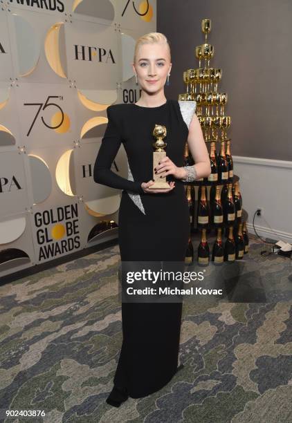 Actor Saoirse Ronan celebrates The 75th Annual Golden Globe Awards with Moet & Chandon at The Beverly Hilton Hotel on January 7, 2018 in Beverly...